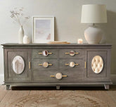 Corsica Modern Full-Size Solid Mango Wood & HD Mirror Sideboard with Mirror Accents Grey